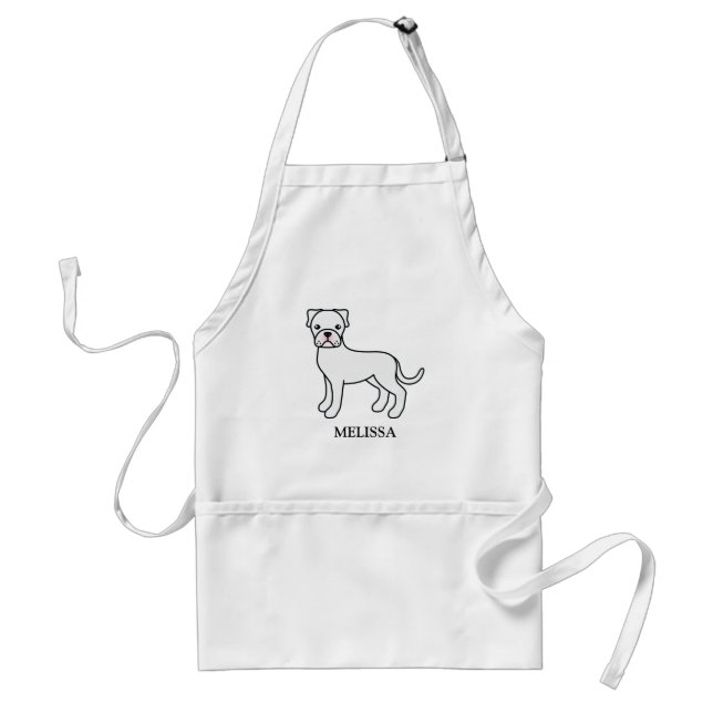 White Boxer Cute Cartoon Dog & Custom Name Standard Apron (Front)