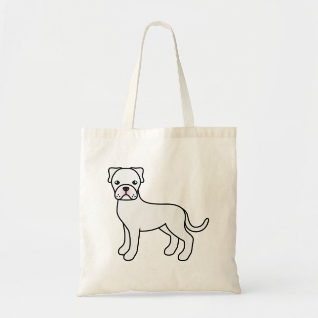 White Boxer Cute Cartoon Dog Tote Bag (Front)