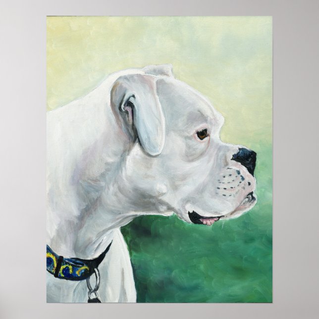 White Boxer Dog Art Print (Front)