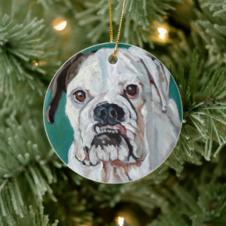White Boxer Dog Christmas Ornament