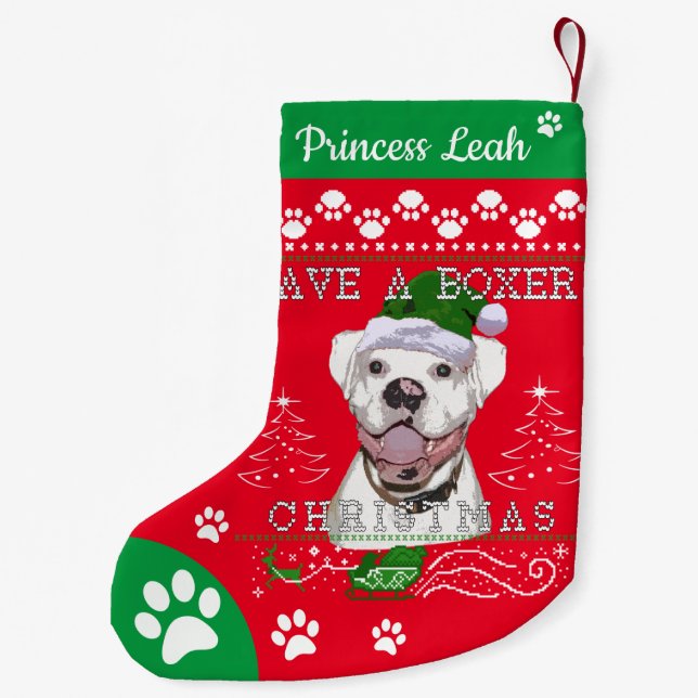 White Boxer Dog Christmas Stockings - Boxer Dog (Back)