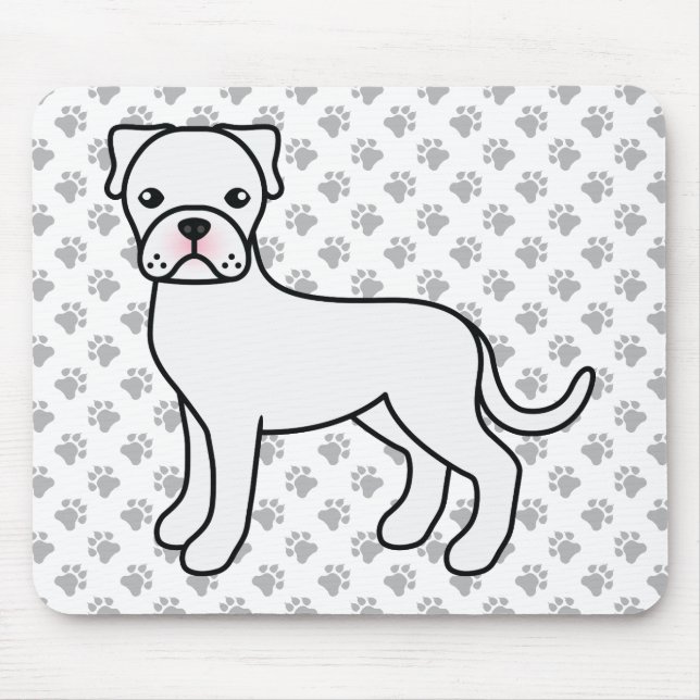 White Boxer Dog Cute Cartoon Illustration & Paws Mouse Pad (Front)