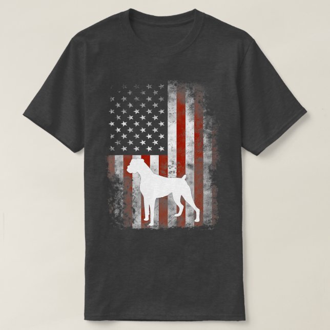White Boxer Dog  Patriotic American Flag 4th Of Ju T-Shirt (Design Front)