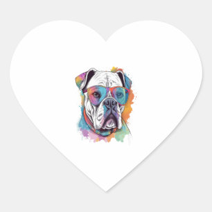 White Boxer Dog Pop Art with Sunglasses 5 Heart Sticker