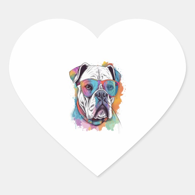 White Boxer Dog Pop Art with Sunglasses 5  Heart Sticker (Front)