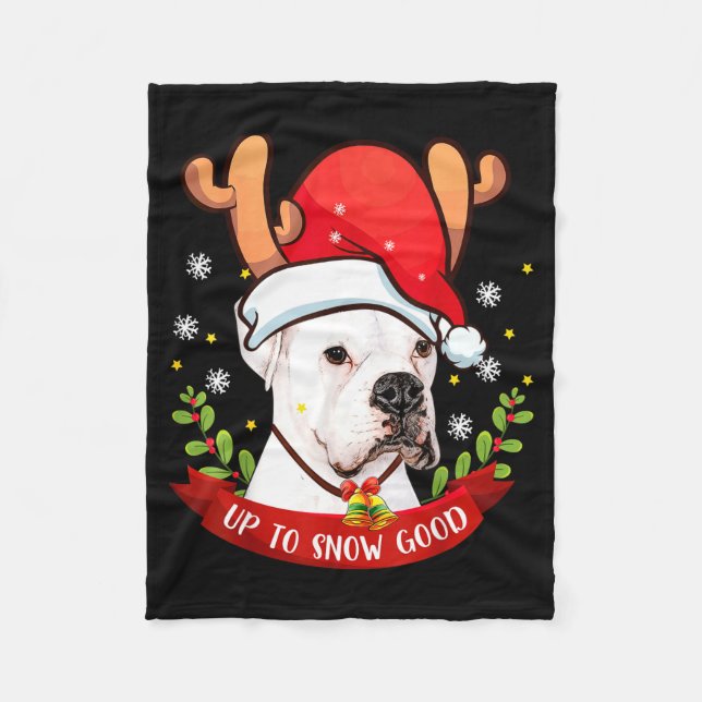 White Boxer Dog Reindeer Christmas Gift Boys Girls Fleece Blanket (Front)