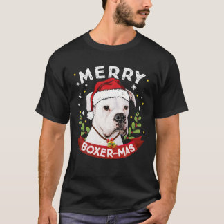 White Boxer Dog Santa Christmas Boys Girls Kids T-Shirt