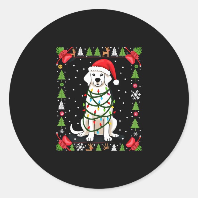 White Boxer Dog Ugly Christmas Sweater Funny Xmas  Classic Round Sticker (Front)