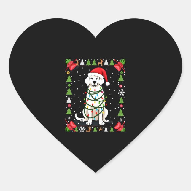 White Boxer Dog Ugly Christmas Sweater Funny Xmas  Heart Sticker (Front)