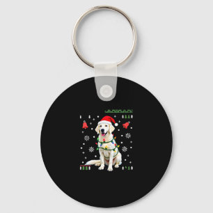 White Boxer Dog Ugly Christmas Sweater Funny Xmas Key Ring