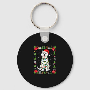 White Boxer Dog Ugly Christmas Sweater Funny Xmas Key Ring