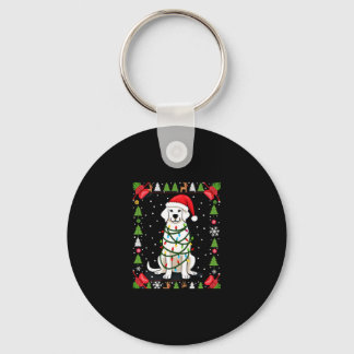 White Boxer Dog Ugly Christmas Sweater Funny Xmas  Key Ring