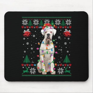 White Boxer Dog Ugly Christmas Sweater Funny Xmas  Mouse Pad