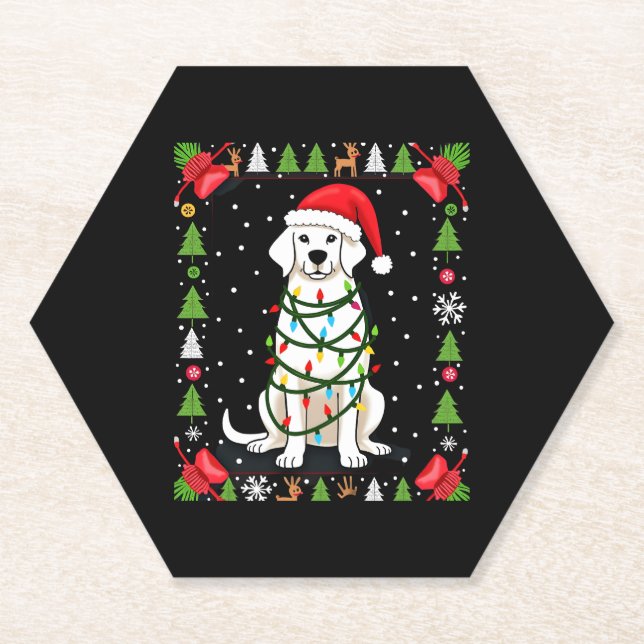 White Boxer Dog Ugly Christmas Sweater Funny Xmas  Paper Coaster (Front)