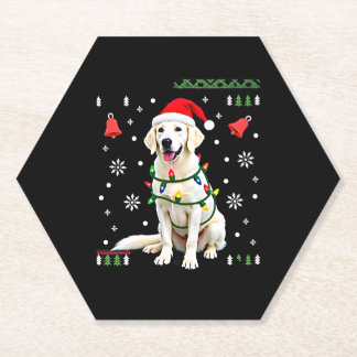 White Boxer Dog Ugly Christmas Sweater Funny Xmas  Paper Coaster