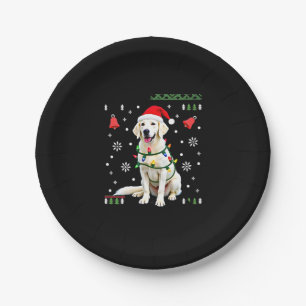 White Boxer Dog Ugly Christmas Sweater Funny Xmas Paper Plate