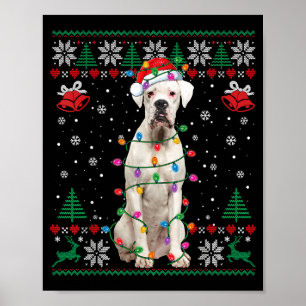 White Boxer Dog Ugly Christmas Sweater Funny Xmas  Poster