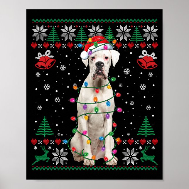 White Boxer Dog Ugly Christmas Sweater Funny Xmas  Poster (Front)