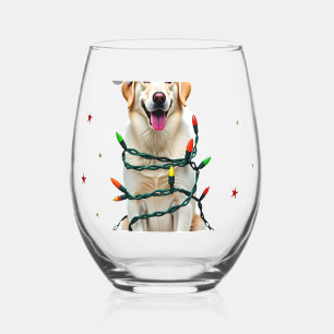White Boxer Dog Ugly Christmas Sweater Funny Xmas Stemless Wine Glass
