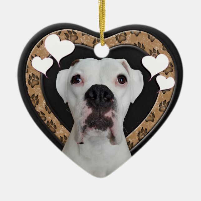 White Boxer Heart Chalkboard Ornament (Front)