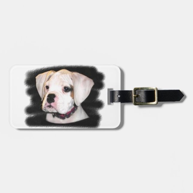 White Boxer puppy Luggage Tag (Front Horizontal)