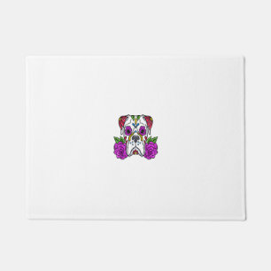 White Boxer Sugar Skull Dia de Los Muertos, Day of Doormat