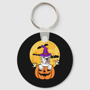White Boxer Witch Dog Lover Halloween Costume Key Ring