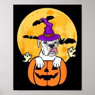White Boxer Witch Dog Lover Halloween Costume Poster