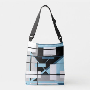 White Boxes in Blue, Grey, Black Geometric Design Crossbody Bag