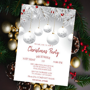 White Branches Balls Christmas Company Party Invitation