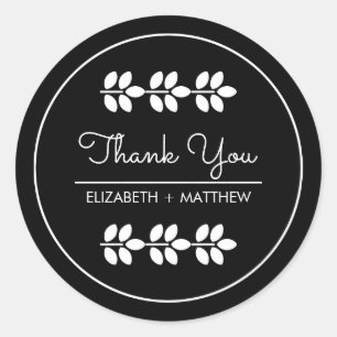  White Branches Black Wedding Thank You Classic Round Sticker