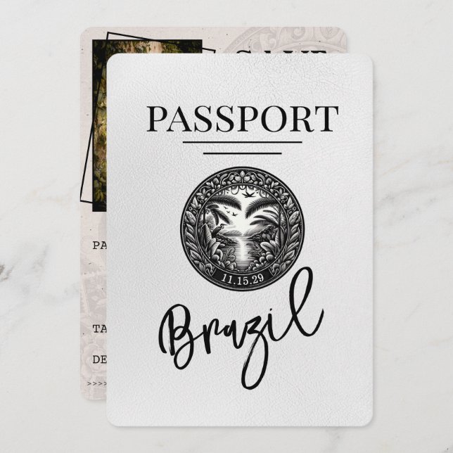 White Brazil Passport Save The Date (Front/Back)