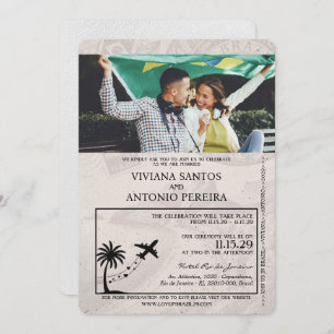 White Brazil Passport Wedding Invitation