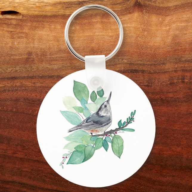 White Breasted Nuthatch Bird Art Key Ring (White Breasted Nuthatch Bird Art Keychain from Jenn's Emporium. )
