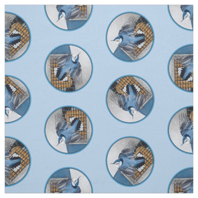 White-Breasted Nuthatch Flying Original Photo Fabric (Swatch)