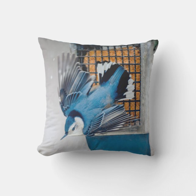 White-Breasted Nuthatch in Snow - Original Photo Cushion (Front)