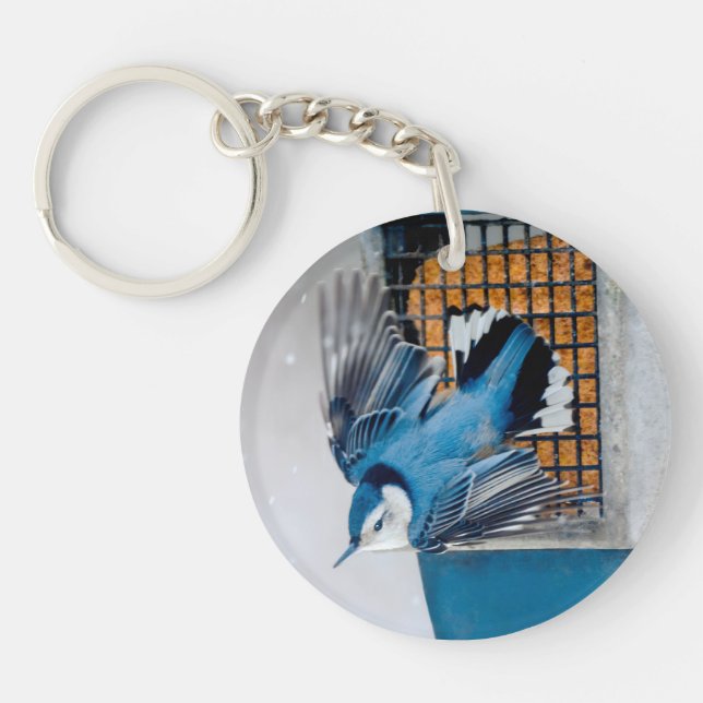 White-Breasted Nuthatch in Snow - Original Photo Key Ring (Front)