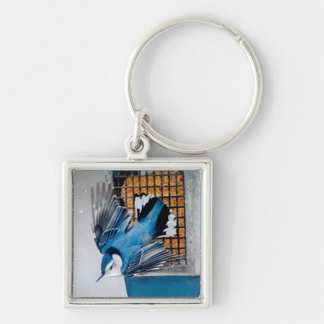 White-Breasted Nuthatch in Snow - Original Photo Key Ring (Front)