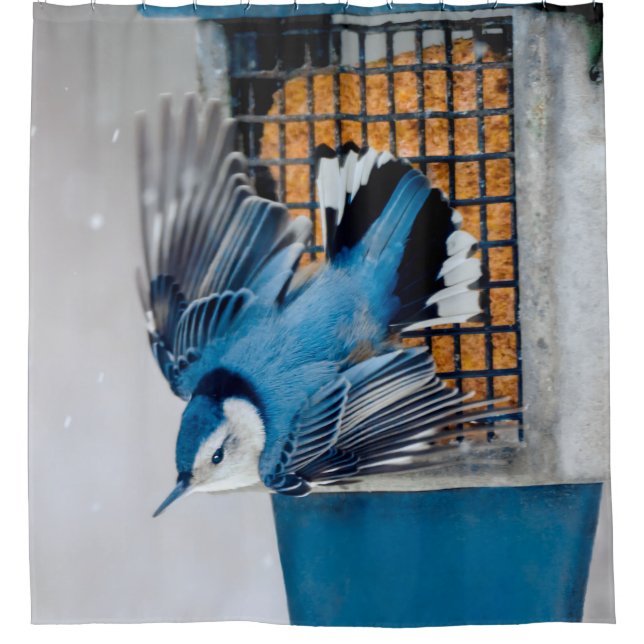 White-Breasted Nuthatch in Snow - Original Photo Shower Curtain (Front)