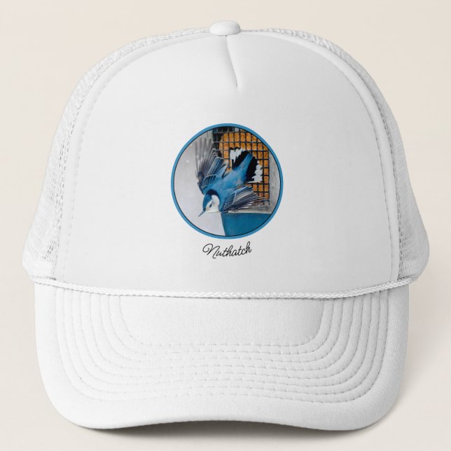 White-Breasted Nuthatch in Snow - Original Photo Trucker Hat (Front)