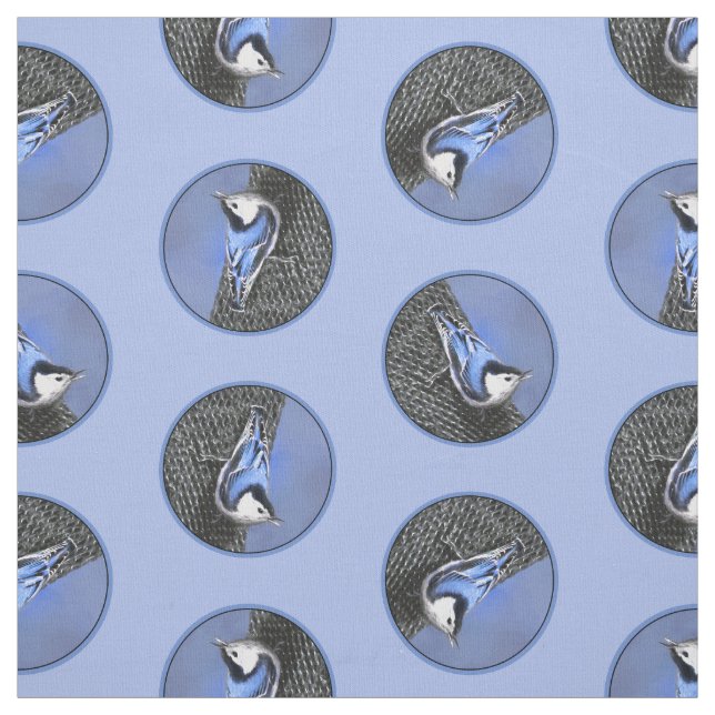  White-Breasted Nuthatch Painting Original Bird Ar Fabric (Swatch)
