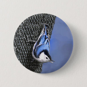 White-Breasted Nuthatch Painting Original Bird Art 6 Cm Round Badge