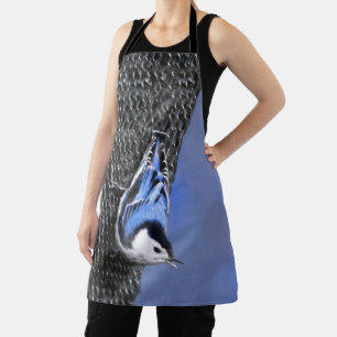 White-Breasted Nuthatch Painting Original Bird Art Apron