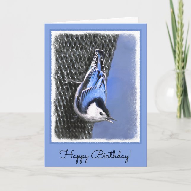 White-Breasted Nuthatch Painting Original Bird Art Card (Front)