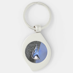 White-Breasted Nuthatch Painting Original Bird Art Key Ring