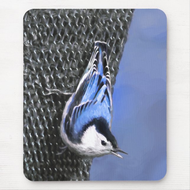 White-Breasted Nuthatch Painting Original Bird Art Mouse Pad (Front)