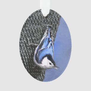 White-Breasted Nuthatch Painting Original Bird Art Ornament