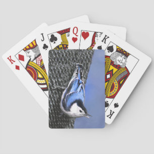 White-Breasted Nuthatch Painting Original Bird Art Playing Cards