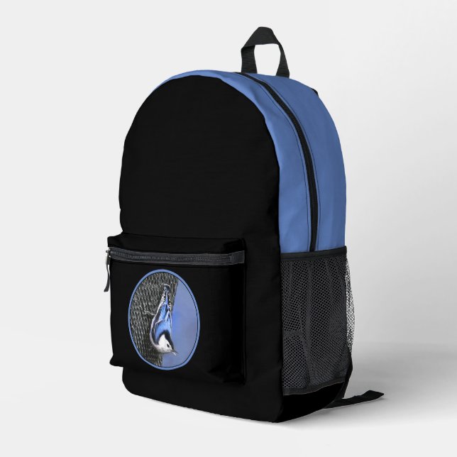 White-Breasted Nuthatch Painting Original Bird Art Printed Backpack (Back Corner Right)