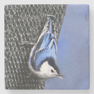 White-Breasted Nuthatch Painting Original Bird Art Stone Coaster